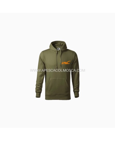 Felpa con cappuccio A pesca col Mosca con scritta Arancione