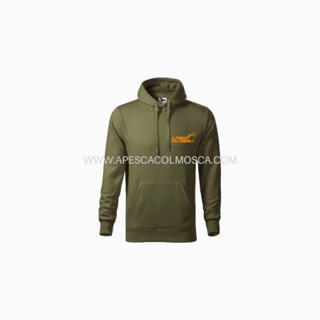 Felpa con cappuccio A pesca col Mosca con scritta Arancione